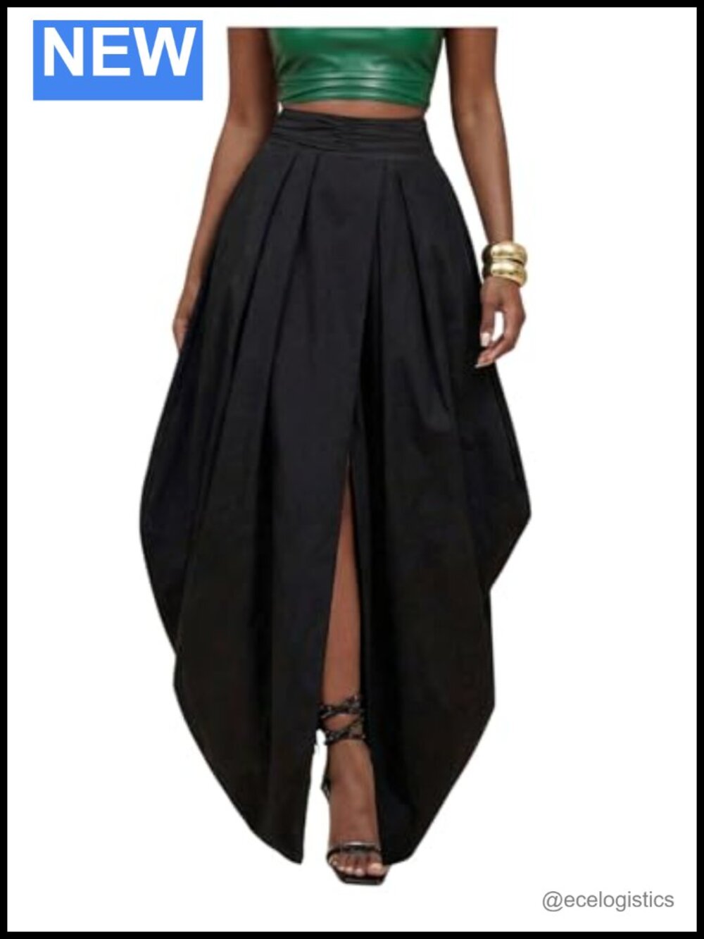 Women's Asymmetrical High Slit Wrap Maxi Skirt Pleated Party Outfits